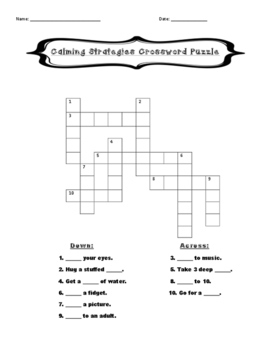 Calming Strategies Crossword Puzzle by Love For Counseling TPT