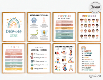 Preview of Calming Strategies poster bundle set of 8, Calming corner, Zones of regulation