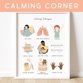 Preview of Calming Techniques Chart, Calming Corner, Special Education, Montessori, Posters