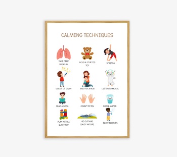 Preview of Calming Techniques Poster, Calming Corner Chart, Calming Strategies, Wall Art