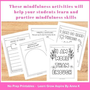 Calming Writing, Coloring + SEL Worksheets for Elementary Students, No Prep