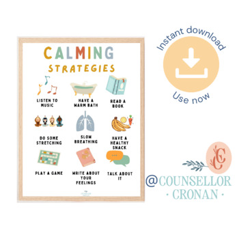 Preview of Calming strategies poster kids feelings calm down corner mindfulness classroom