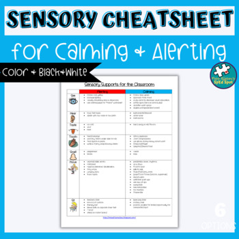 Preview of Calming vs. Alerting Sensory Supports Cheatsheet
