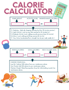 Preview of Calorie Calculator Worksheet for Health, Phs. Ed and Nutrition for Athletes