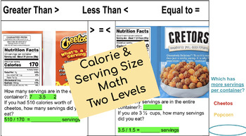 Preview of Calorie & Serving Size Comparing Math 2