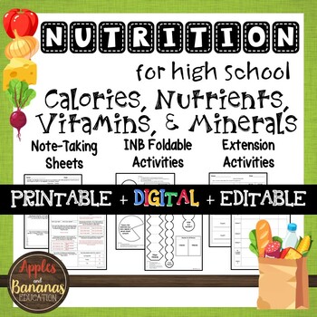 Preview of Calories, Nutrients, Vitamins, and Minerals - Interactive Note-Taking Materials