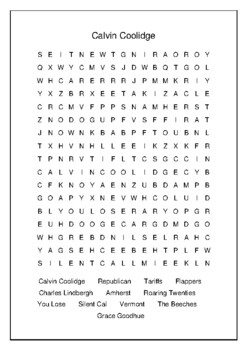 Calvin Coolidge 30th President Crossword Puzzle Word Search Bell Ringer