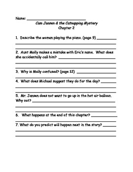 Cam Jansen And The Catnapping Mystery Comprehension Questions By Elizad