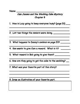 Cam Jansen and the Wedding Cake Mystery comprehension questions by ElizaD