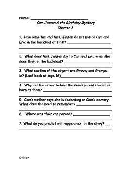 Cam Jansen And The Birthday Mystery Comprehension Questions By Elizad