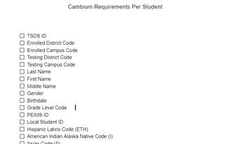 Preview of Cambium Requirements Per Student Checklist 