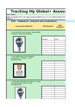Preview of Cambridge AICE Global Perspectives and Research - Metacognition Tracker
