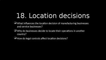 Preview of Cambridge IGCSE Business - Unit 18 - Location Decisions Lesson Support