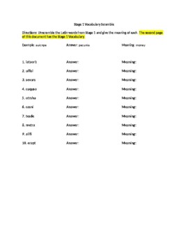 Preview of Cambridge Latin Course Unit 1 Vocabulary Scrambles