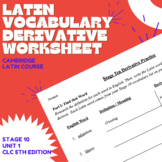 Cambridge Latin Stage 10 Vocabulary Derivative Worksheet