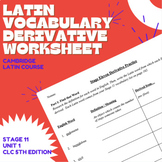 Cambridge Latin Stage 11 Vocabulary Derivative Worksheet