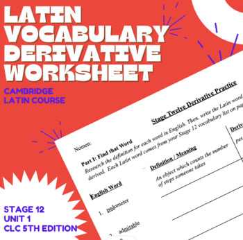 Preview of Cambridge Latin Stage 12 Vocabulary Derivative Worksheet