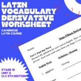 Cambridge Latin Stage 15 Vocabulary Derivative Worksheet