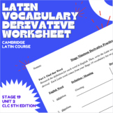 Cambridge Latin Stage 19 Vocabulary Derivative Worksheet