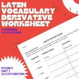 Cambridge Latin Stage 5 Vocabulary Derivative Worksheet