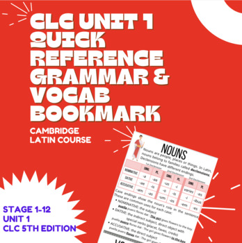 Preview of Cambridge Latin Unit 1 Quick Reference Grammar & Vocabulary Bookmark