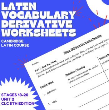 Preview of Cambridge Latin Unit 2 Vocabulary Derivative Bundle