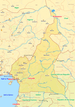 Preview of Cameroon map with cities township counties rivers roads labeled