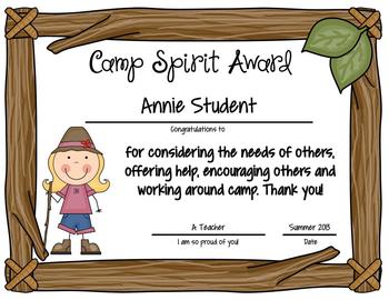 camp awards editable summer camping counselor teacherspayteachers