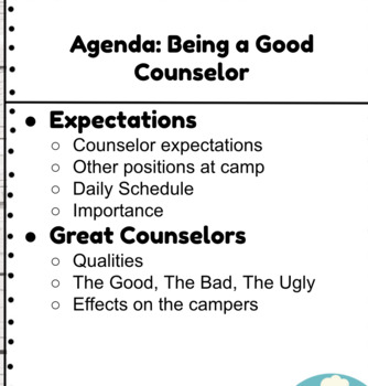 Preview of Camp Counselor Training: Being a Good Counselor and Expectations