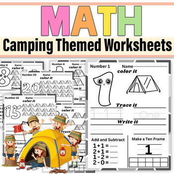 Preview of Camp Day Math worksheet |Camping Theme Math Activities  worksheets