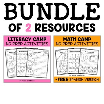Preview of Camp Kindergarten Math and Literacy Bundle