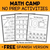 Camp Kindergarten No Prep Math Packet + FREE Spanish