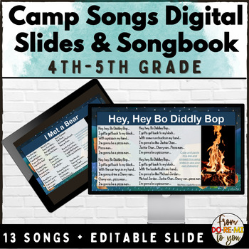 Preview of Camp Songs Digital Lyrics Slides and Songbook for Elementary Music 4th-5th Grade