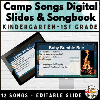 Preview of Camp Songs Digital Lyrics Slides and Songbook for Elementary Music K-1st Grade