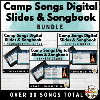 Preview of Camp Songs Digital Lyrics Slides and Songbook for Elementary Music K-5 Bundle