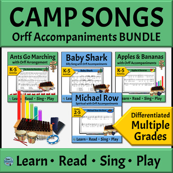 Preview of Camp Songs Music Reading Bundle with Differentiated Orff Arrangements
