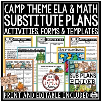 Preview of Camp Theme Substitute Binder Templates Emergency Sub Plans 3rd 4th Grade