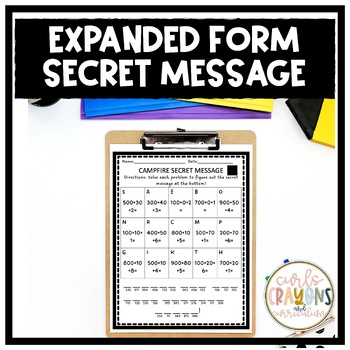 Preview of 1st and 2nd Grade Expanded Form Activity Camp Themed Secret Message