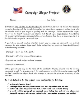 Preview of Campaign Slogan Project and Rubric - The Kid Who Ran for President