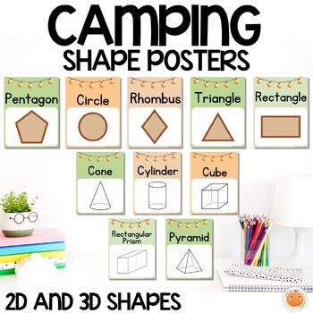 Preview of Camping 2D & 3D Shape Posters, Bulletin Boards & Classroom Decor, Back to School