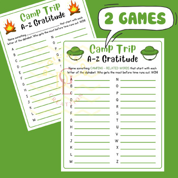 Preview of Camping A-Z Gratitude Word race game Alphabet ABC activity early finisher middle