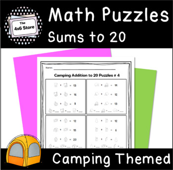 Preview of Camping Addition Sums to 20 Picture Math Logic Puzzles