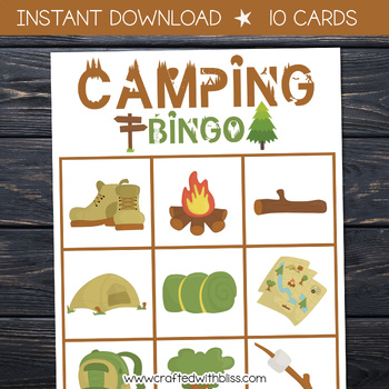 Preview of FREE Camping BINGO For Preschool Kindergarten, Camping Games and Activities