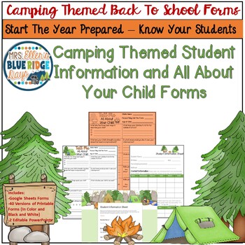 Preview of Camping Back To School Student Information & All About Your Child Forms Digital+