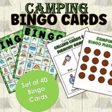 Camping Bingo Cards for summer activities and memory game