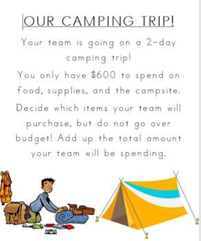 Preview of Camping Trip Budget Activity- EDITABLE