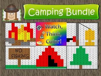 Preview of Camping Bundle Watch, Think, Color Games - Mystery Pictures