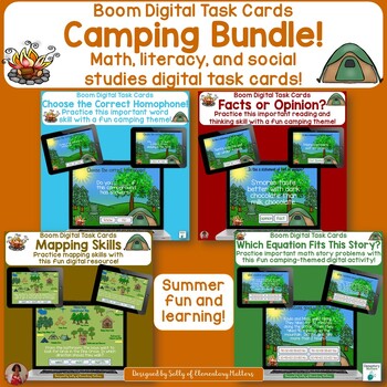 Preview of Camping Theme Learning Bundle with Boom Learning Digital Task Cards