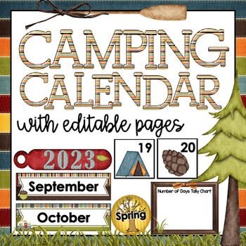 Preview of Camping Theme Calendar Set - with Editable Pages