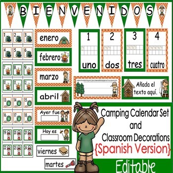 Preview of Camping Calendar Set and Classroom Decorations {Spanish Version}